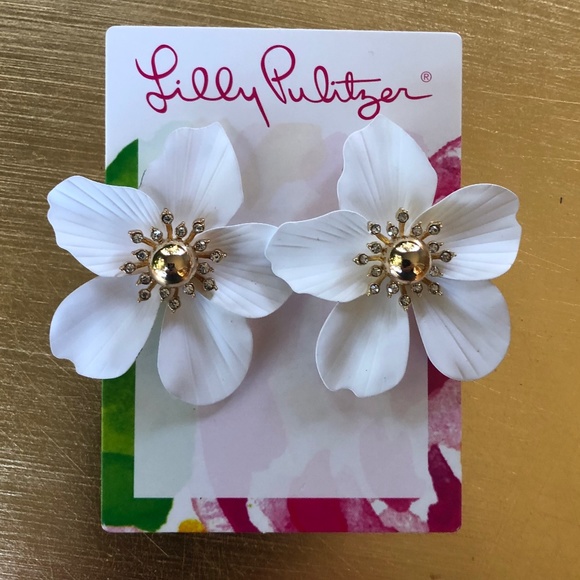 LILLY PULITZER EARRINGS ORCHID FLOWER 🩷 Resort White/gold/Crystal⭐️Hot Style! - Picture 9 of 10